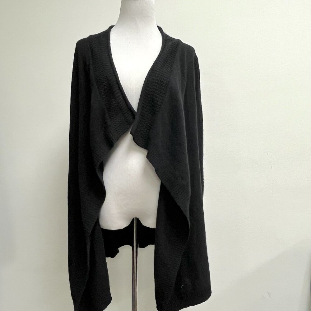 Aqua Black cashmere drape cardigan sweater jacket S crochet accents oversized - Picture 2 of 7